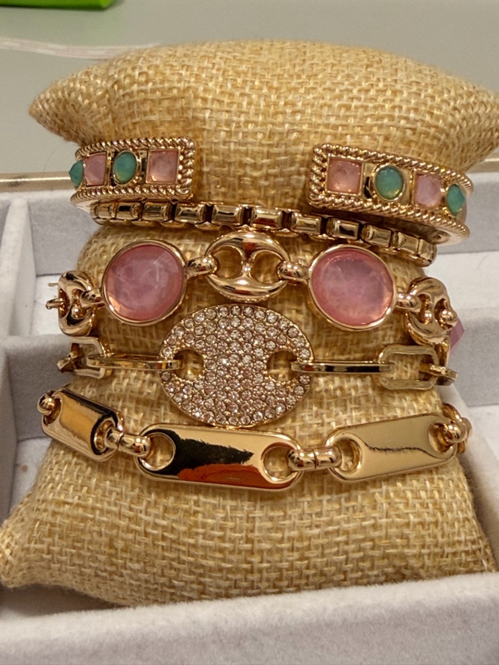 Bomb Party NWOT! Gold-Tone Women's Bracelet Stack with Pink and Turquoise - Picture 4 of 10